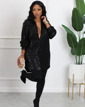 Night Queen Sequin Shirt Dress