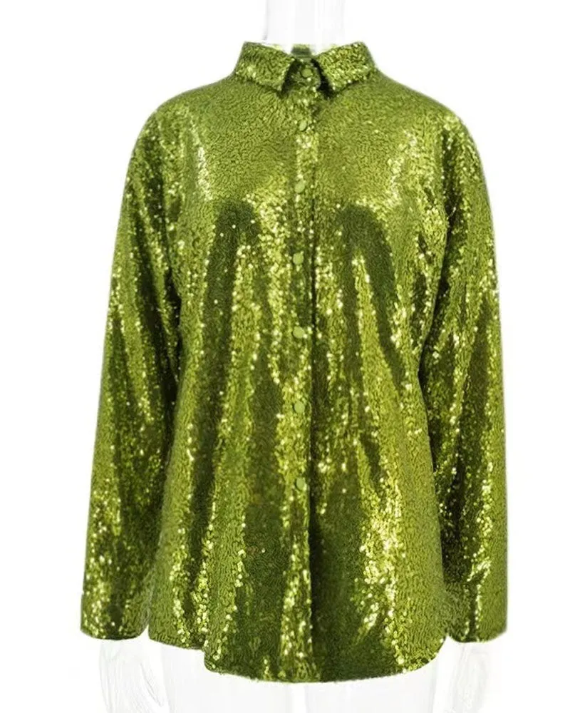 Night Queen Sequin Shirt Dress