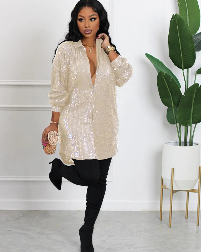 Night Queen Sequin Shirt Dress