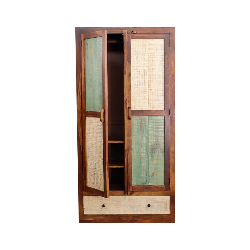 Noric Handcarved 2 Door Wardrobe with Wheel Castor