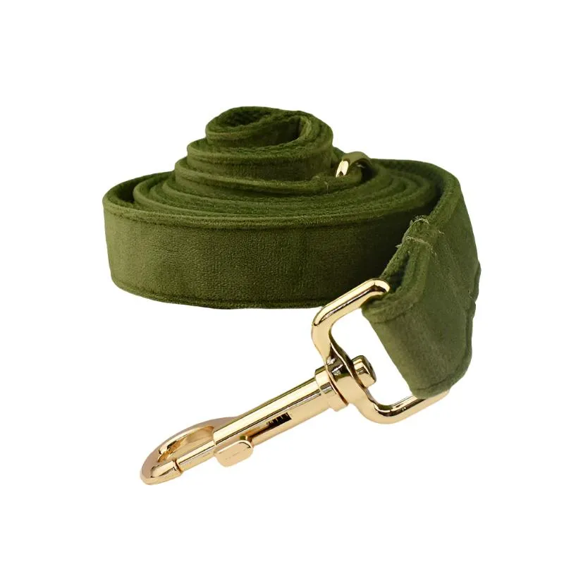 Olive Green Velvet Collar with Detachable Bow Tie Personalized Leash Set