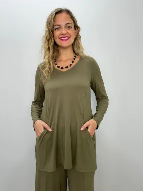 Olive Solid Long Sleeve Tunic with Pockets