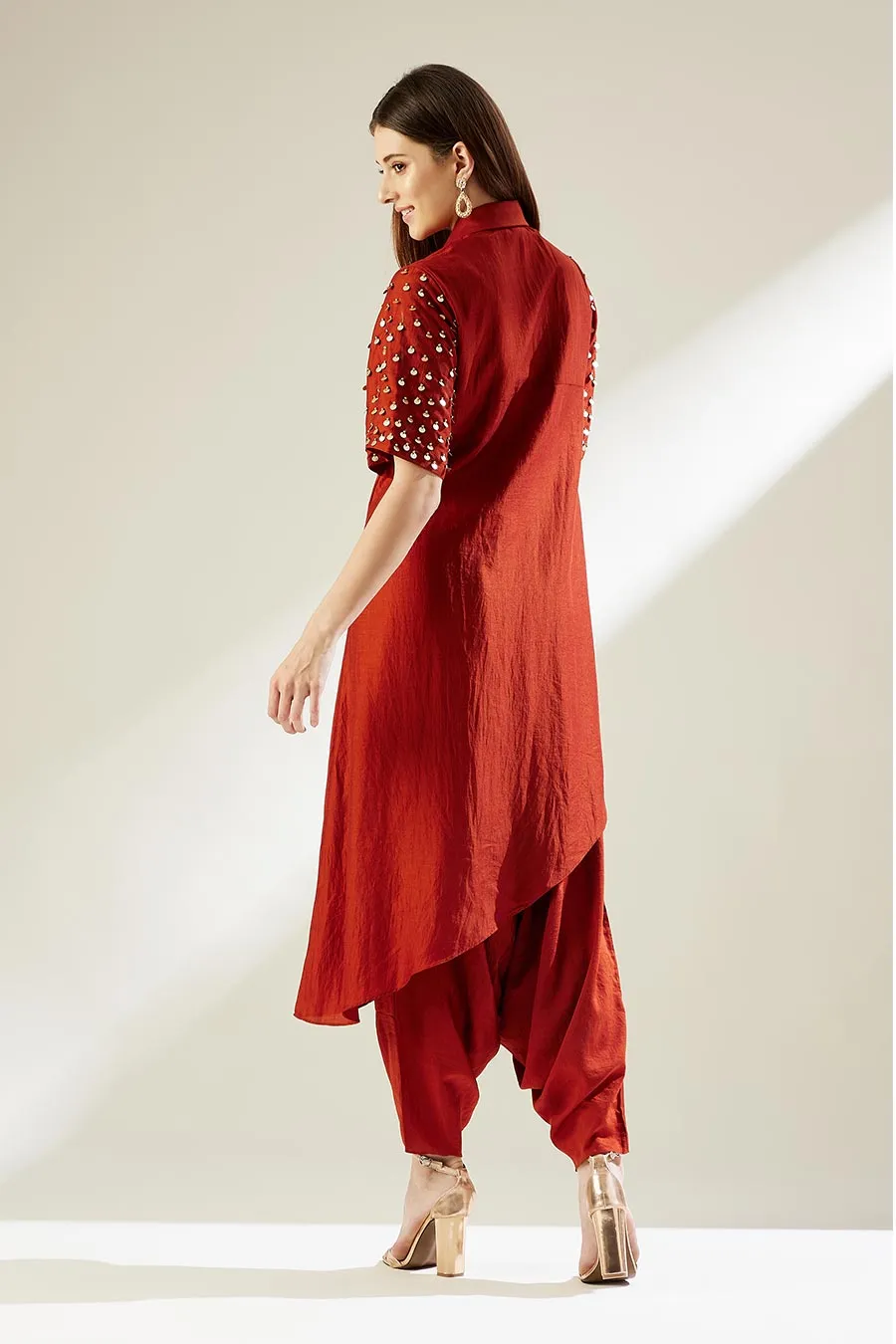 Orange Embellished Tunic & Zouave Co-Ord Set