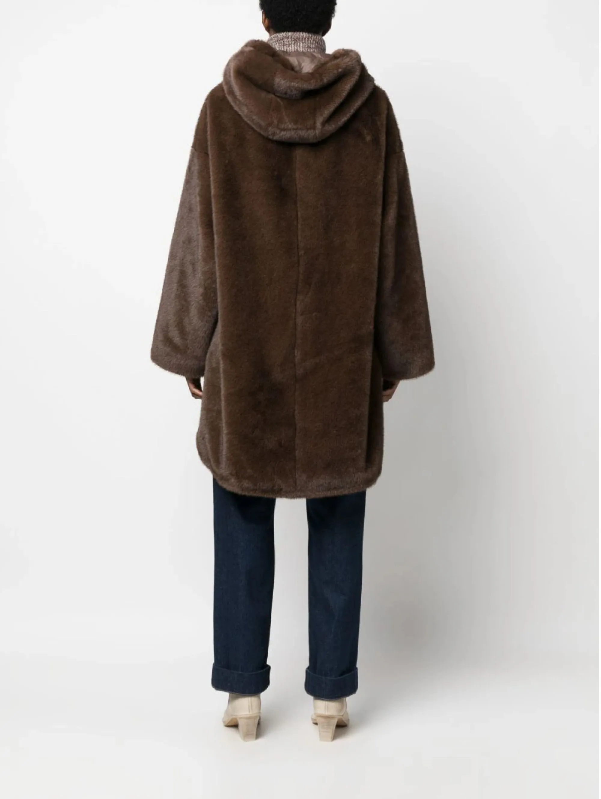 Parka con Cappuccio in Eco Pelliccia Visone