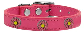 Pink Daisy Widget Genuine Leather Dog Collar Pink 22