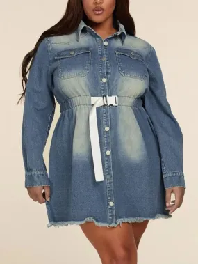 Plus Size Belted Denim Dress