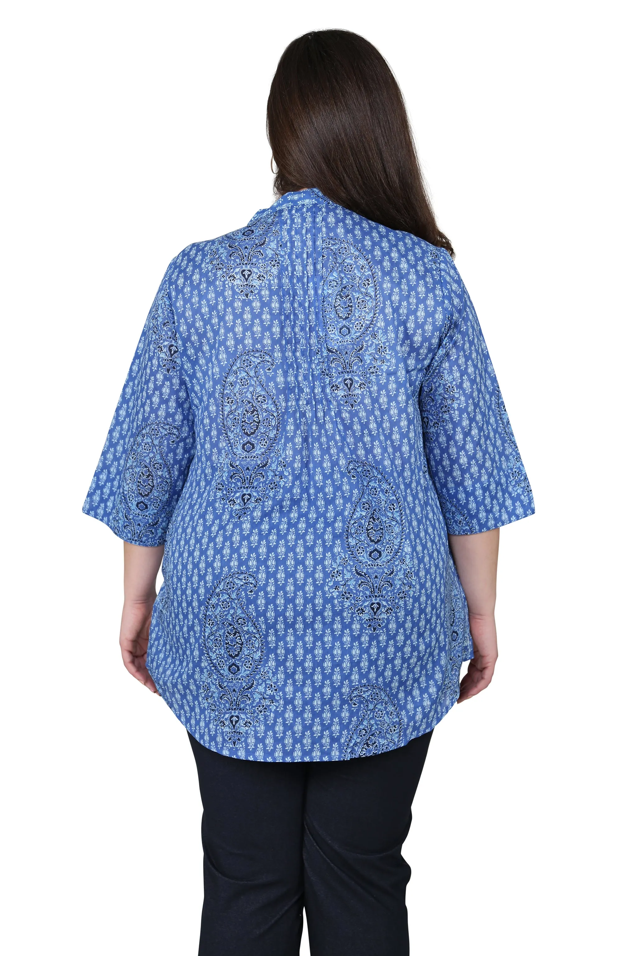 Plus Size Blue Paisley Pleated Tunic