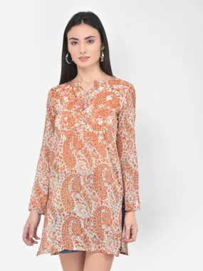 Printed and hand embroidered cotton tunic