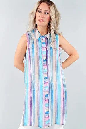 Purple and Blue Sleeveless Long Shirt