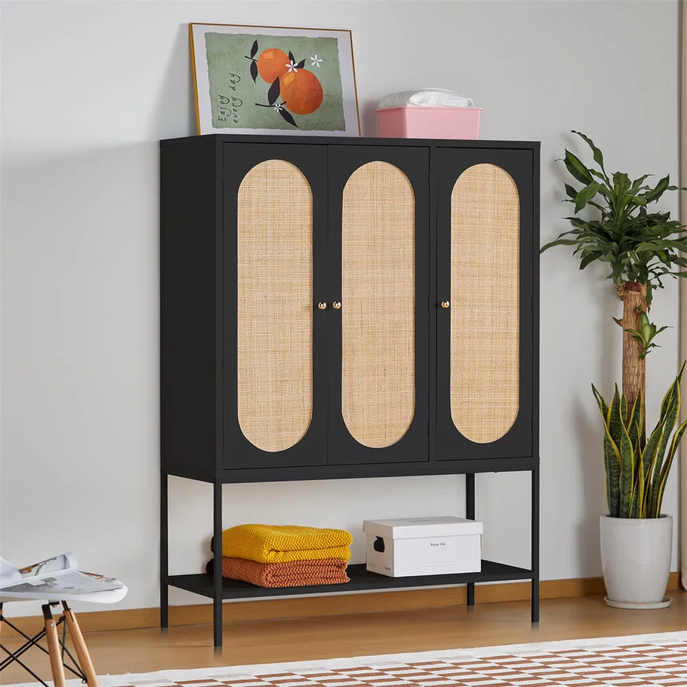 Rattan Freestanding Wardrobe Storage Cabinet with 3 Doors