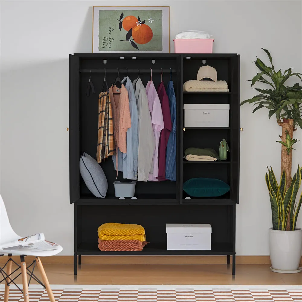 Rattan Freestanding Wardrobe Storage Cabinet with 3 Doors