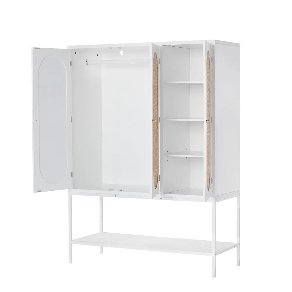 Rattan Freestanding Wardrobe Storage Cabinet with 3 Doors