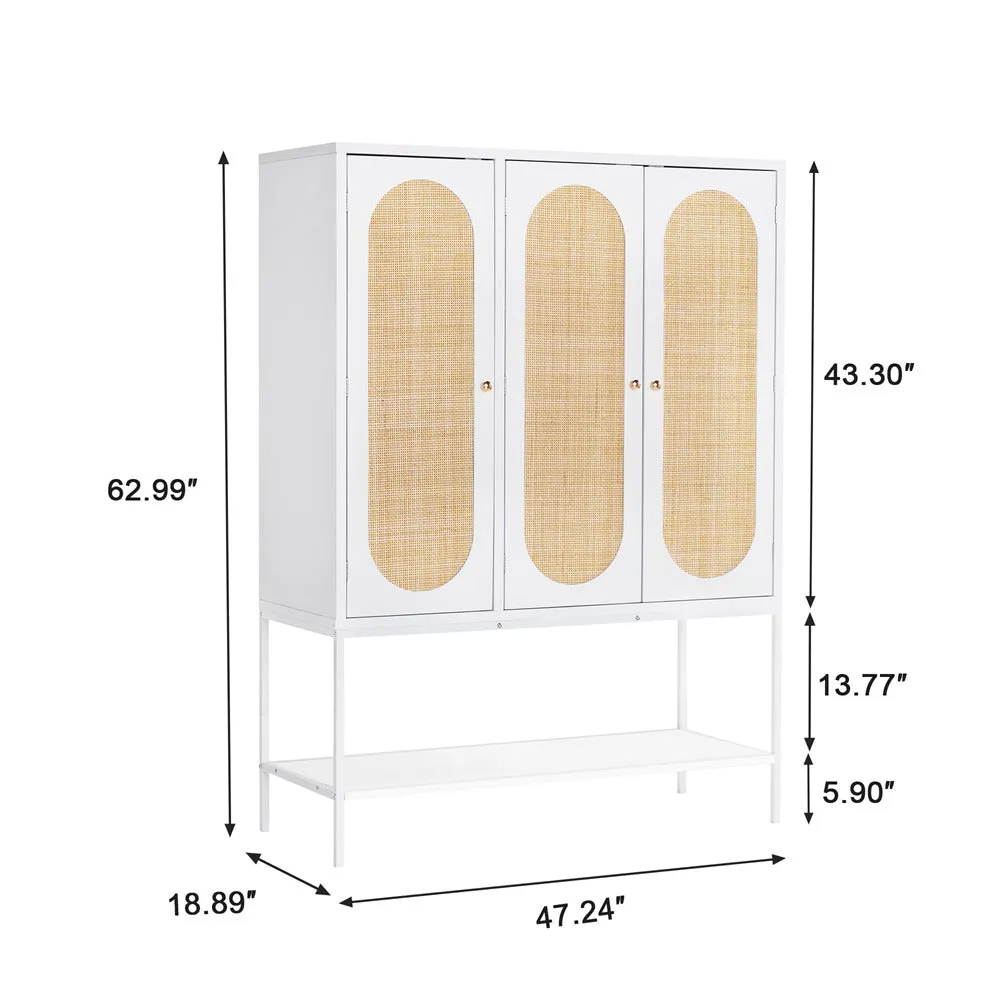 Rattan Freestanding Wardrobe Storage Cabinet with 3 Doors