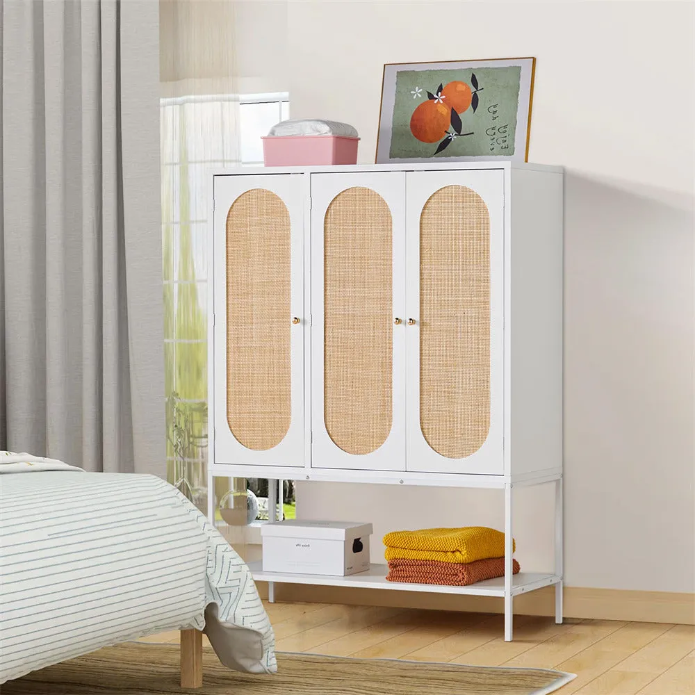 Rattan Freestanding Wardrobe Storage Cabinet with 3 Doors