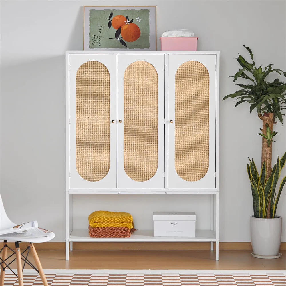 Rattan Freestanding Wardrobe Storage Cabinet with 3 Doors