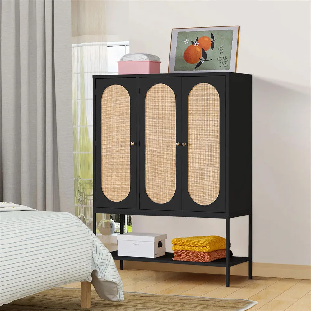 Rattan Freestanding Wardrobe Storage Cabinet with 3 Doors