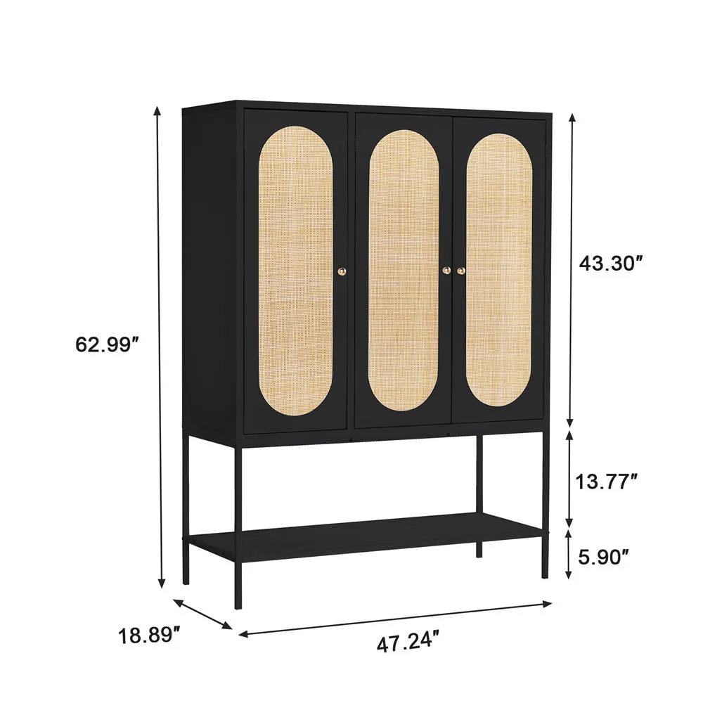 Rattan Freestanding Wardrobe Storage Cabinet with 3 Doors