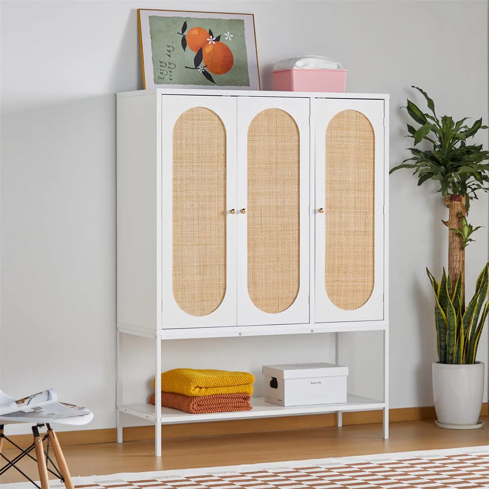 Rattan Freestanding Wardrobe Storage Cabinet with 3 Doors