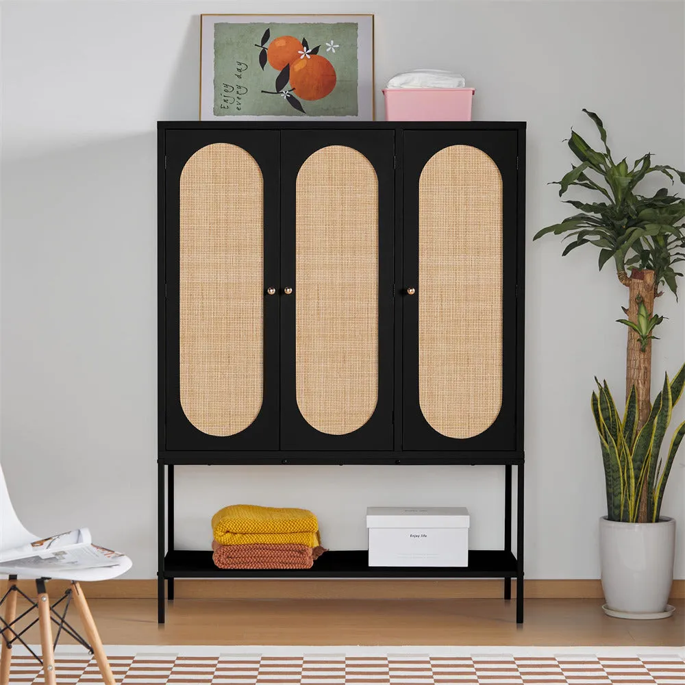 Rattan Freestanding Wardrobe Storage Cabinet with 3 Doors