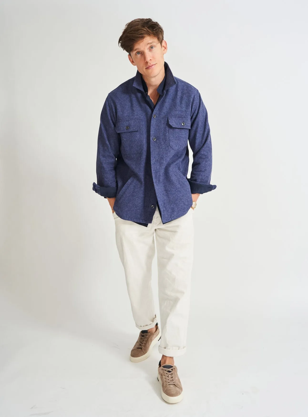 Recycled Piccadilly Cross Weave Blue Overshirt