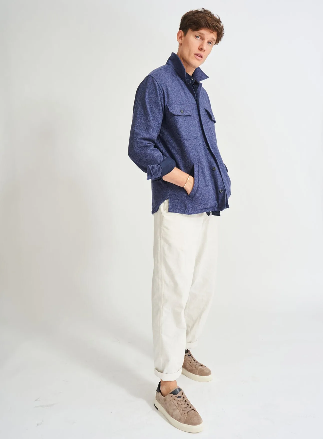 Recycled Piccadilly Cross Weave Blue Overshirt