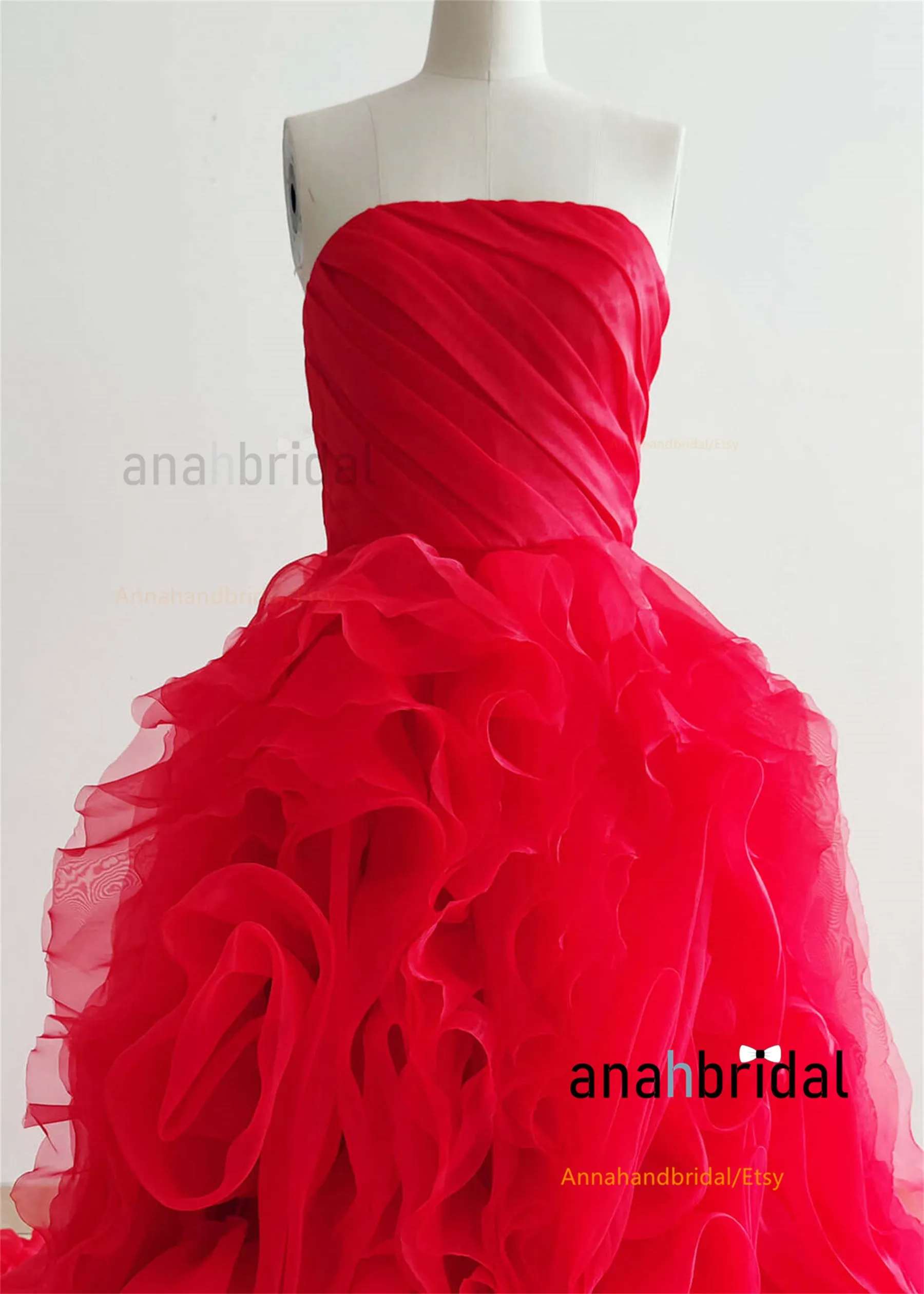 Red Organza Rosetta Stunning Wedding Dress