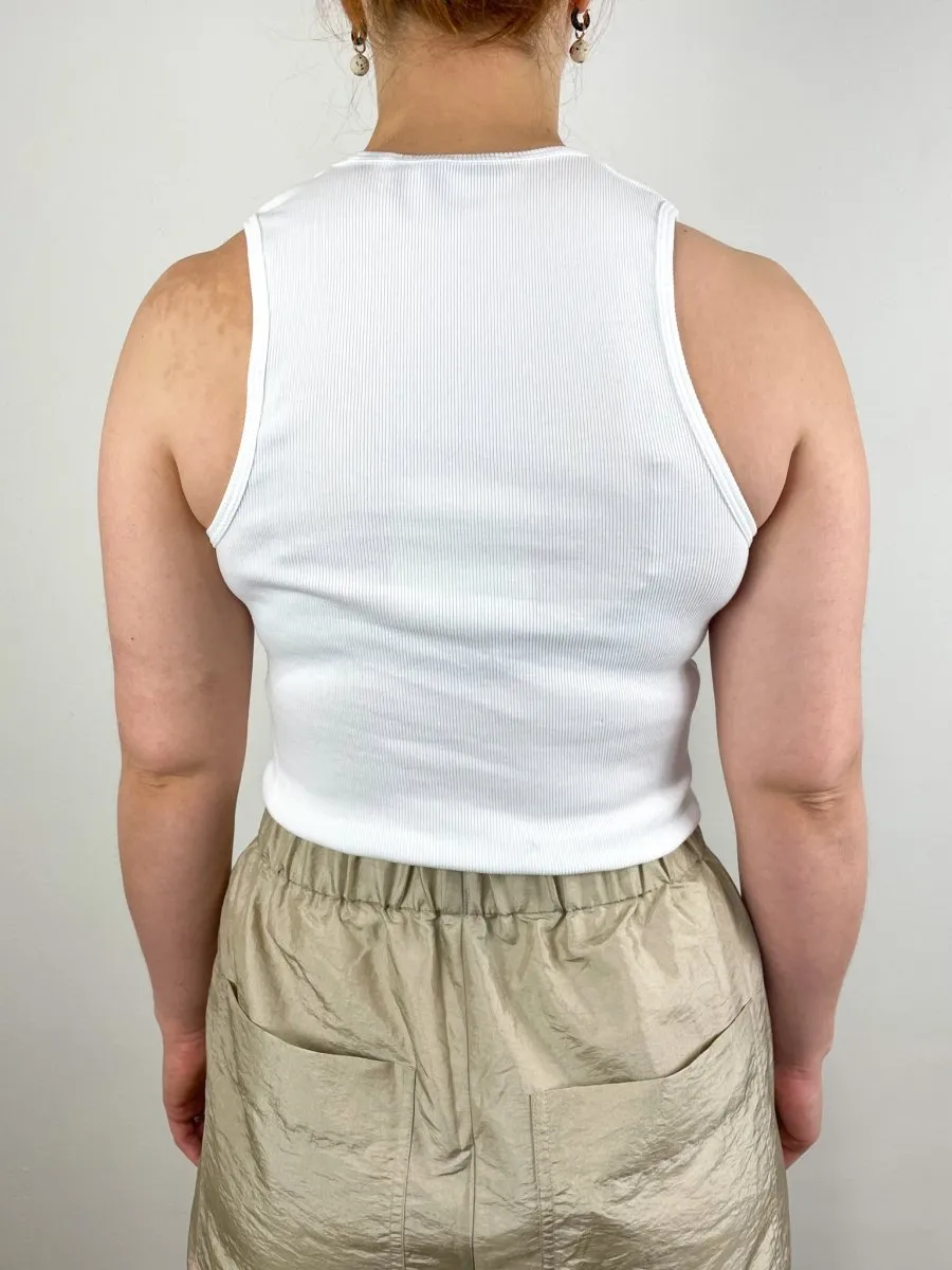 Ribbed T Tank in White