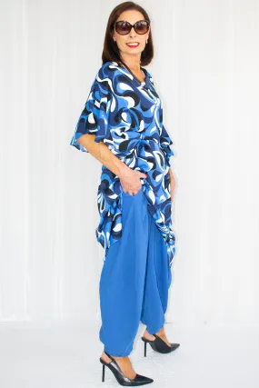 Rochelle Printed Frill Sleeve Tunic in Royal Blue