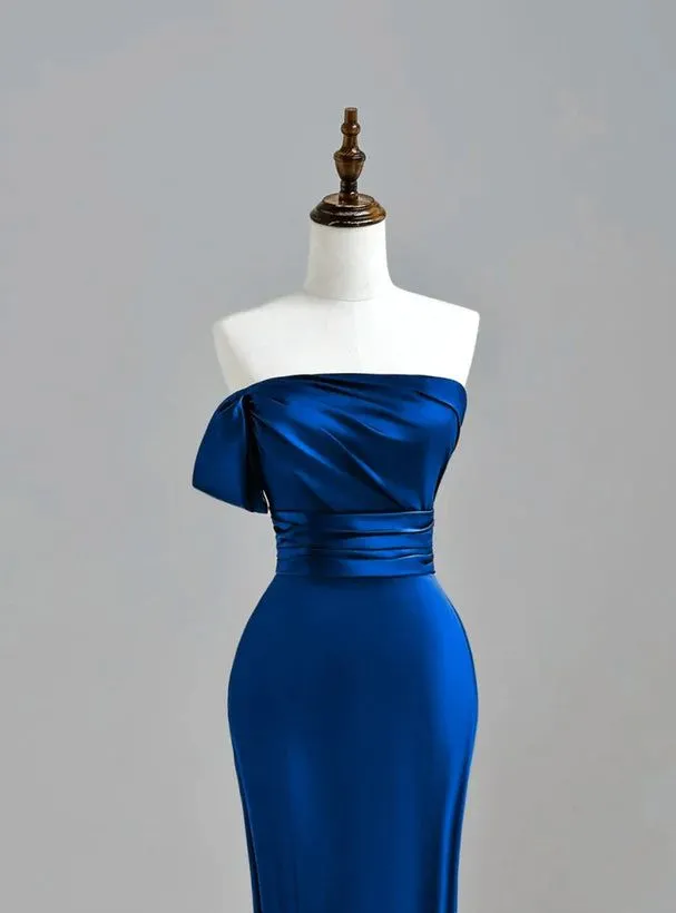 Royal Blue Satin Mermaid Long Party Dress, Royal Blue Prom Dress        fg6663