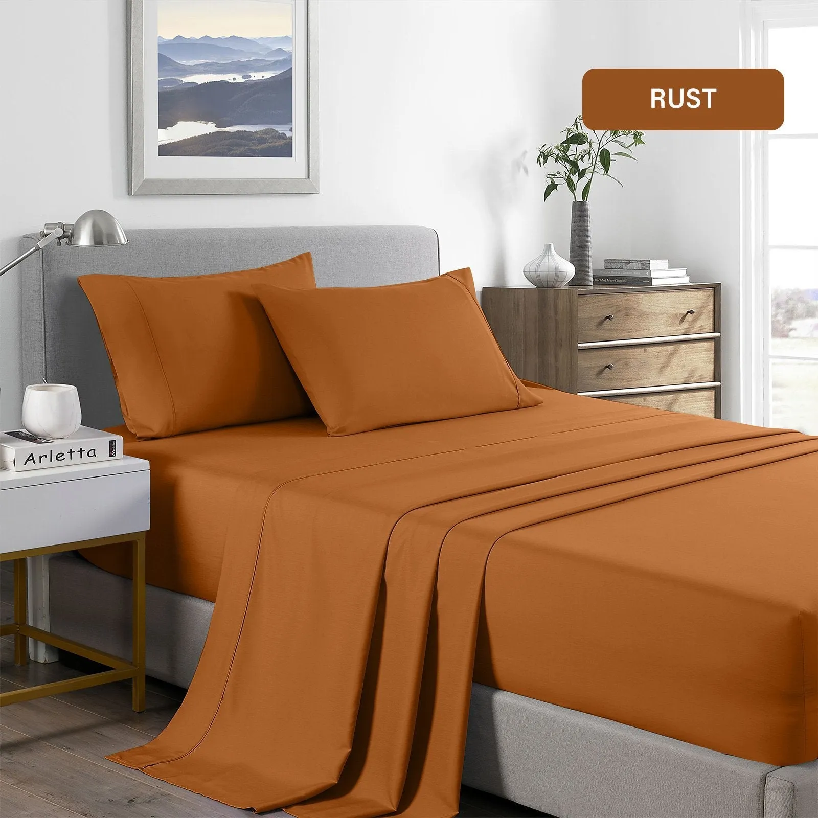 Royal Comfort 2000 Thread Count Bamboo Cooling Sheet Set Ultra Soft Bedding Queen Rust