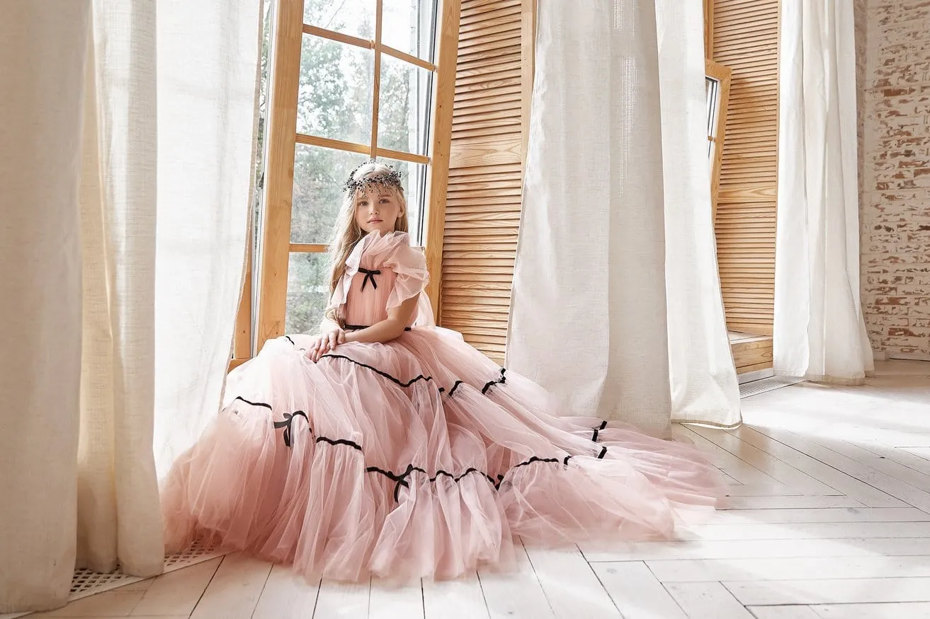 Ruffle Neck Tulle Flower Girl Dress