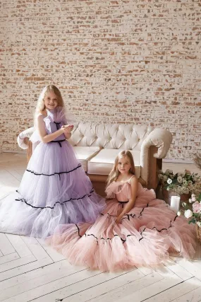 Ruffle Neck Tulle Flower Girl Dress