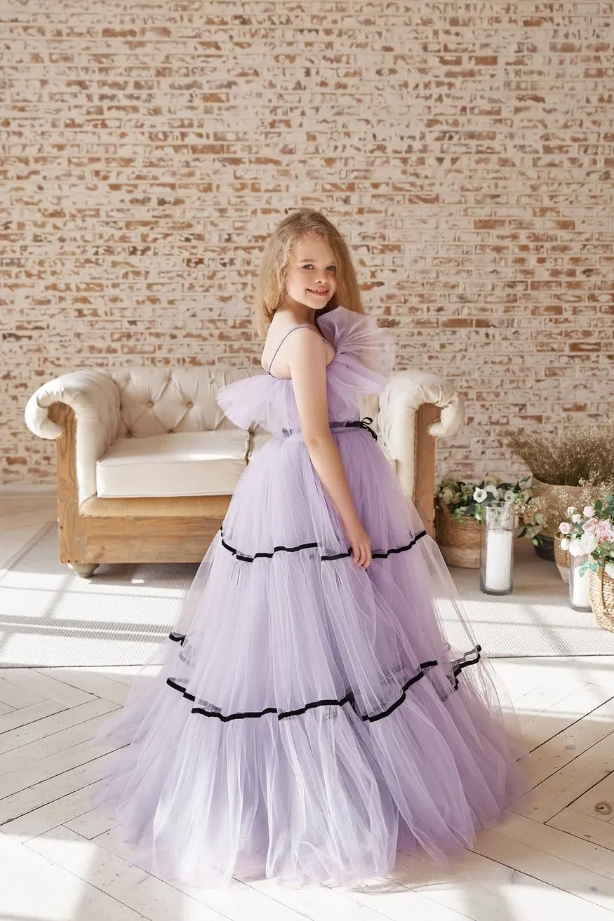 Ruffle Neck Tulle Flower Girl Dress