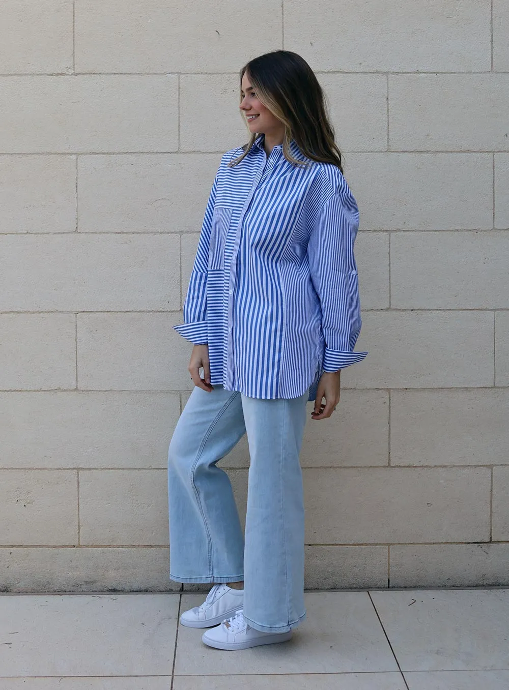 Scarlett Stripe long Sleeve Shirt-BLUE