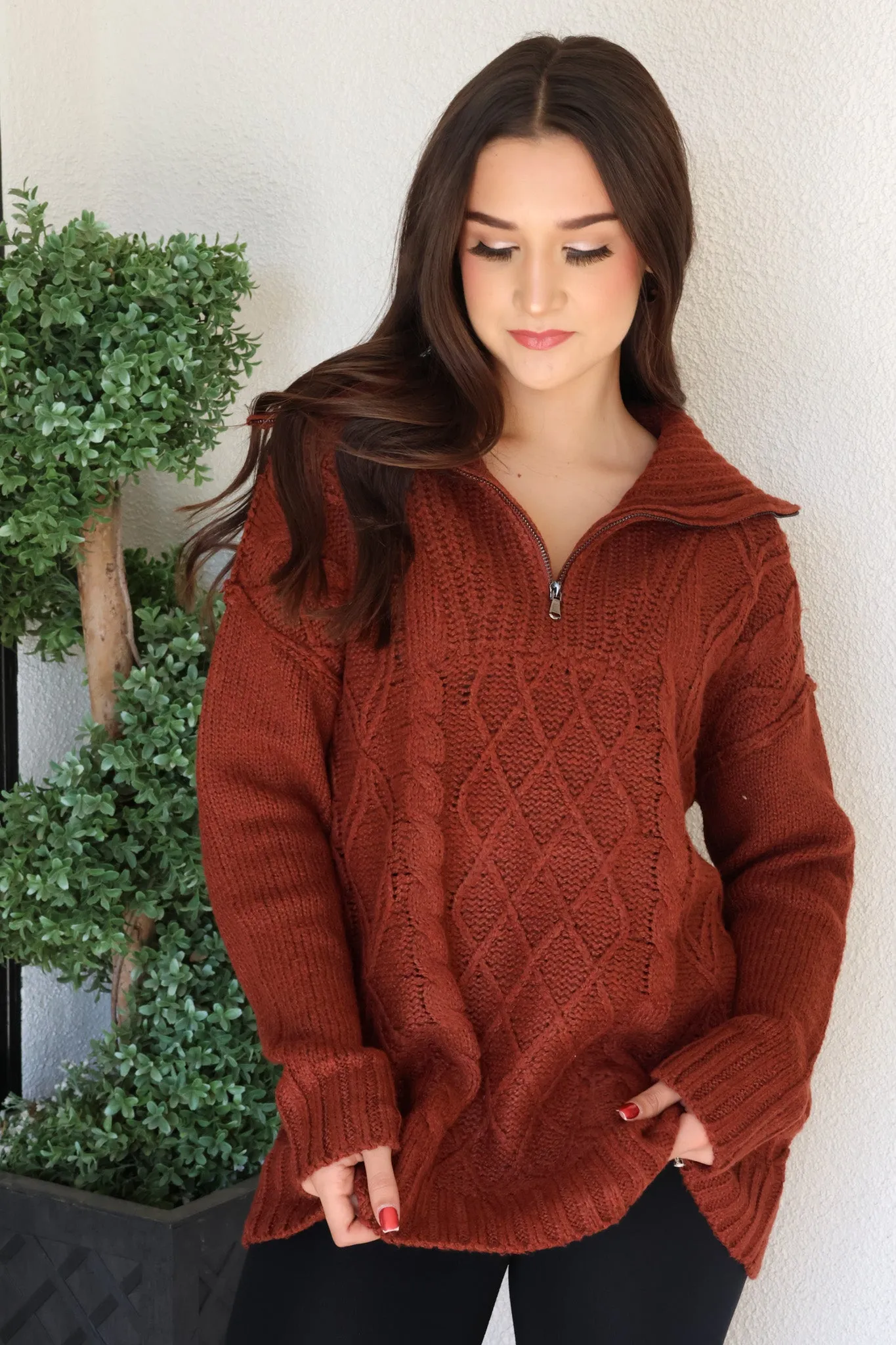 Season Greetings Sweater In Rust