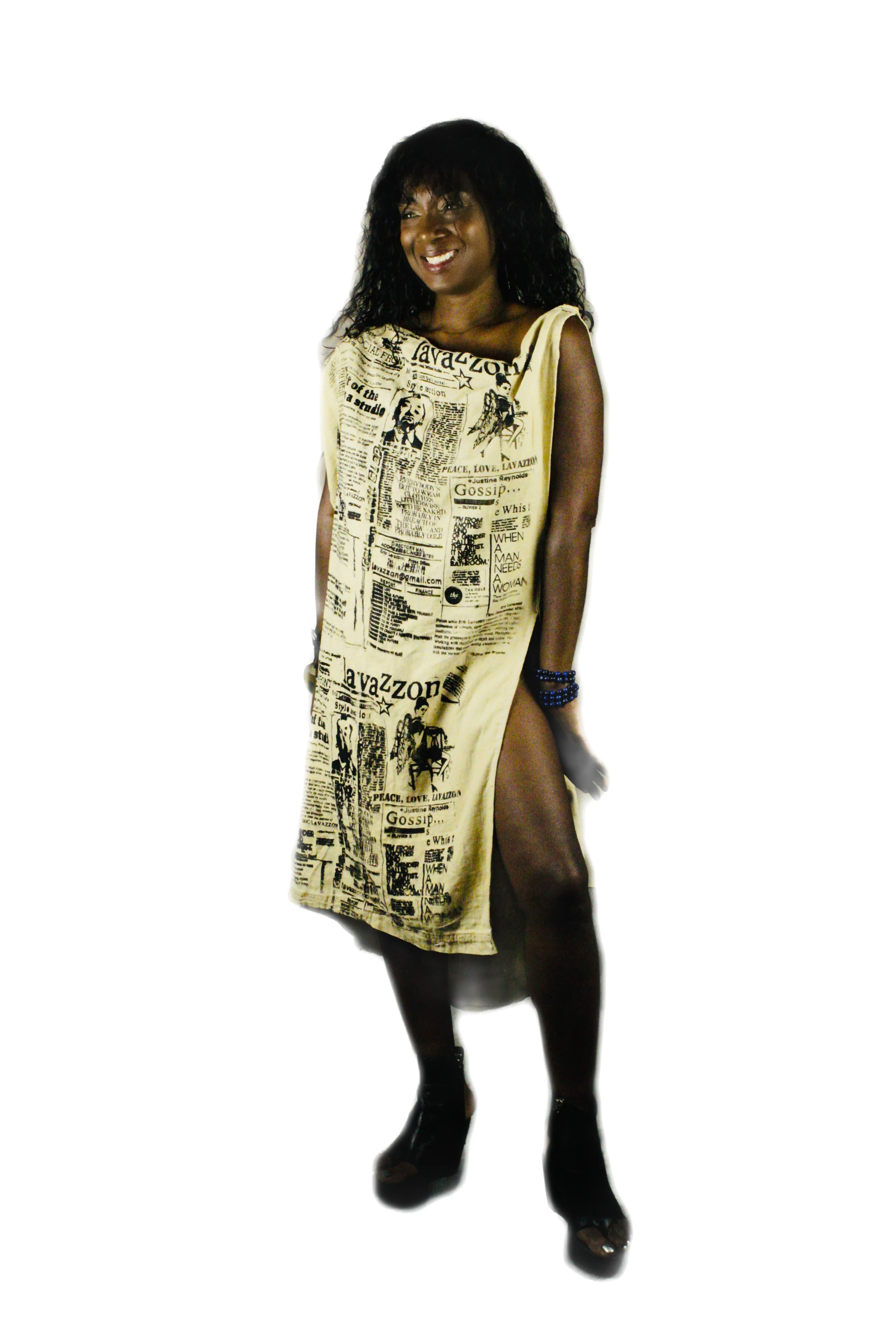 Season less signature portrait of an Artist  newsprint Tunic. One size .