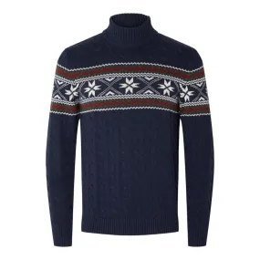 Selected Long Sleeve Christmas Jumper in Navy Blazer