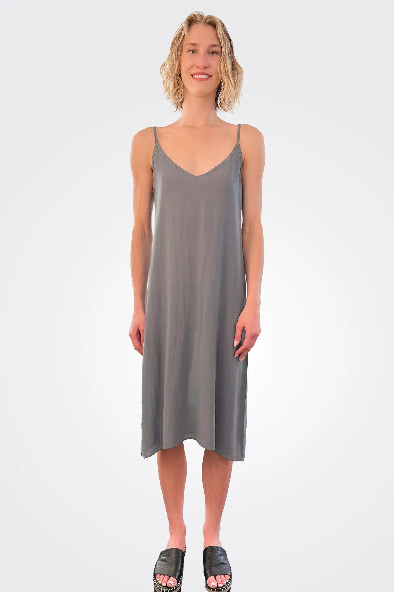 Sheer Silk Slip Dress - Grey