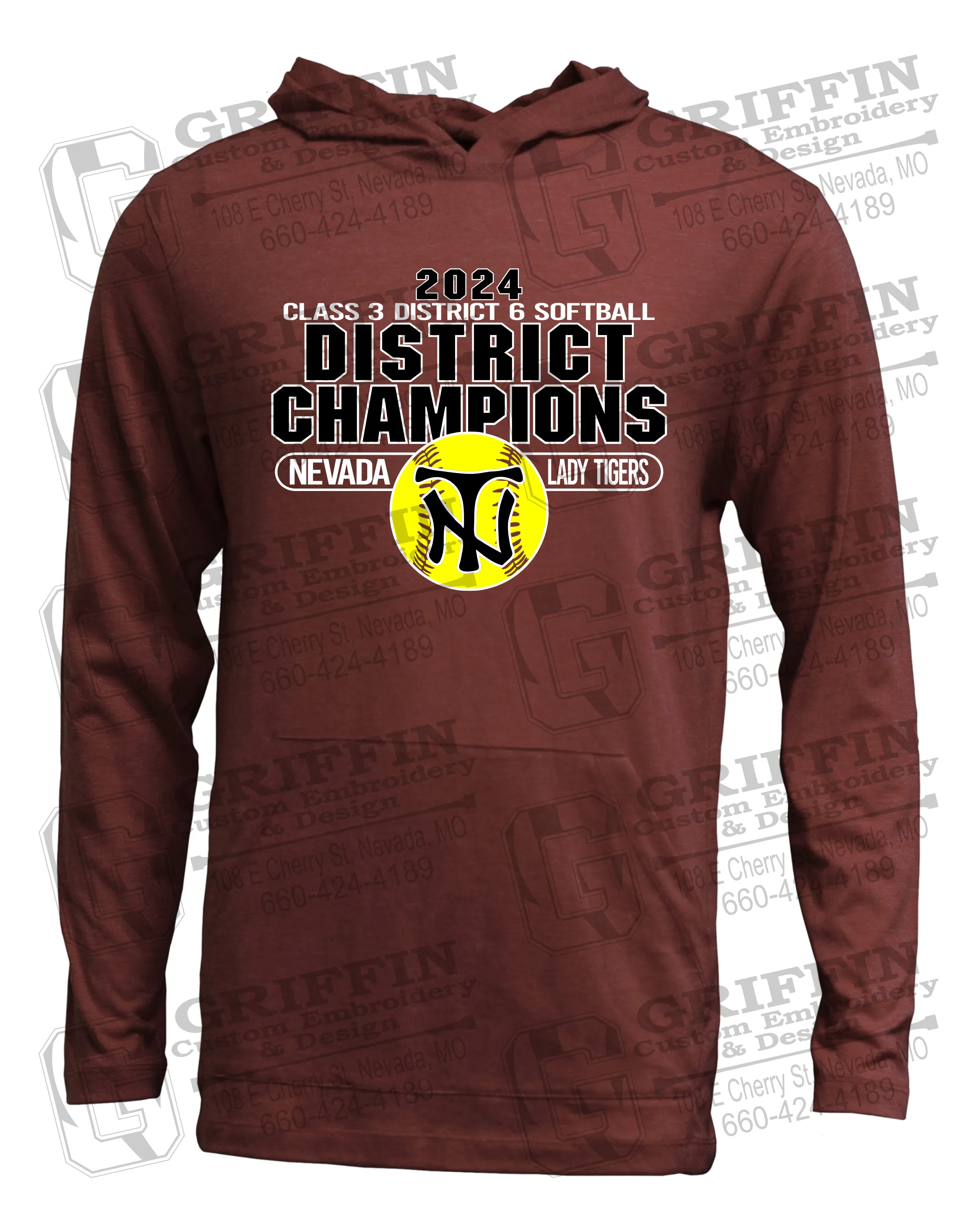 Soft-Tek T-Shirt Hoodie - Softball 2024 District Champions - Nevada Tigers 25-P