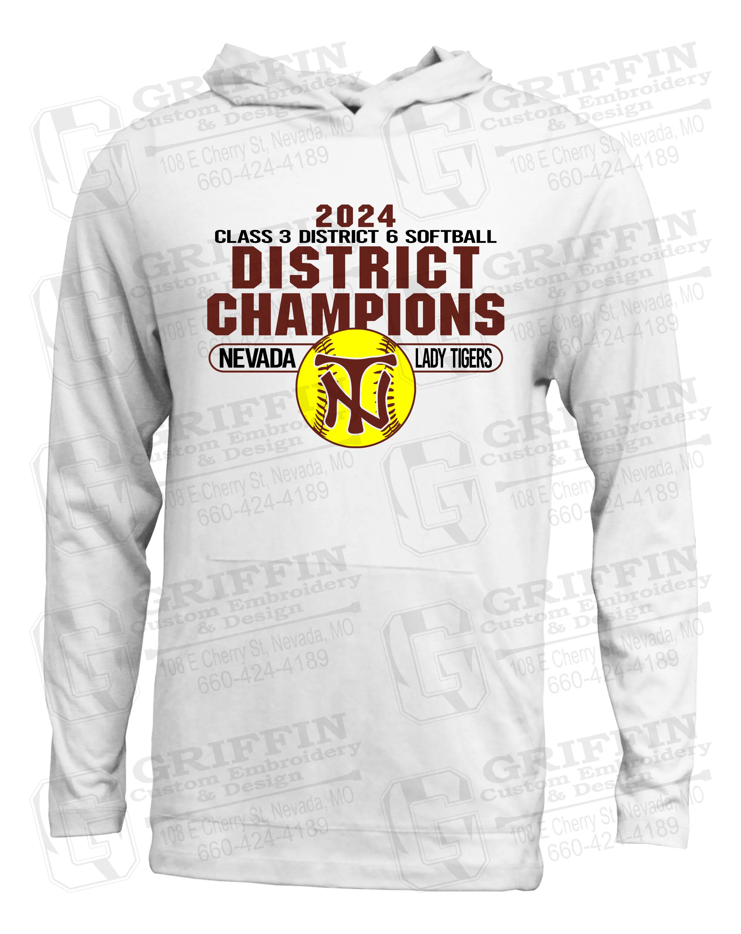 Soft-Tek T-Shirt Hoodie - Softball 2024 District Champions - Nevada Tigers 25-P