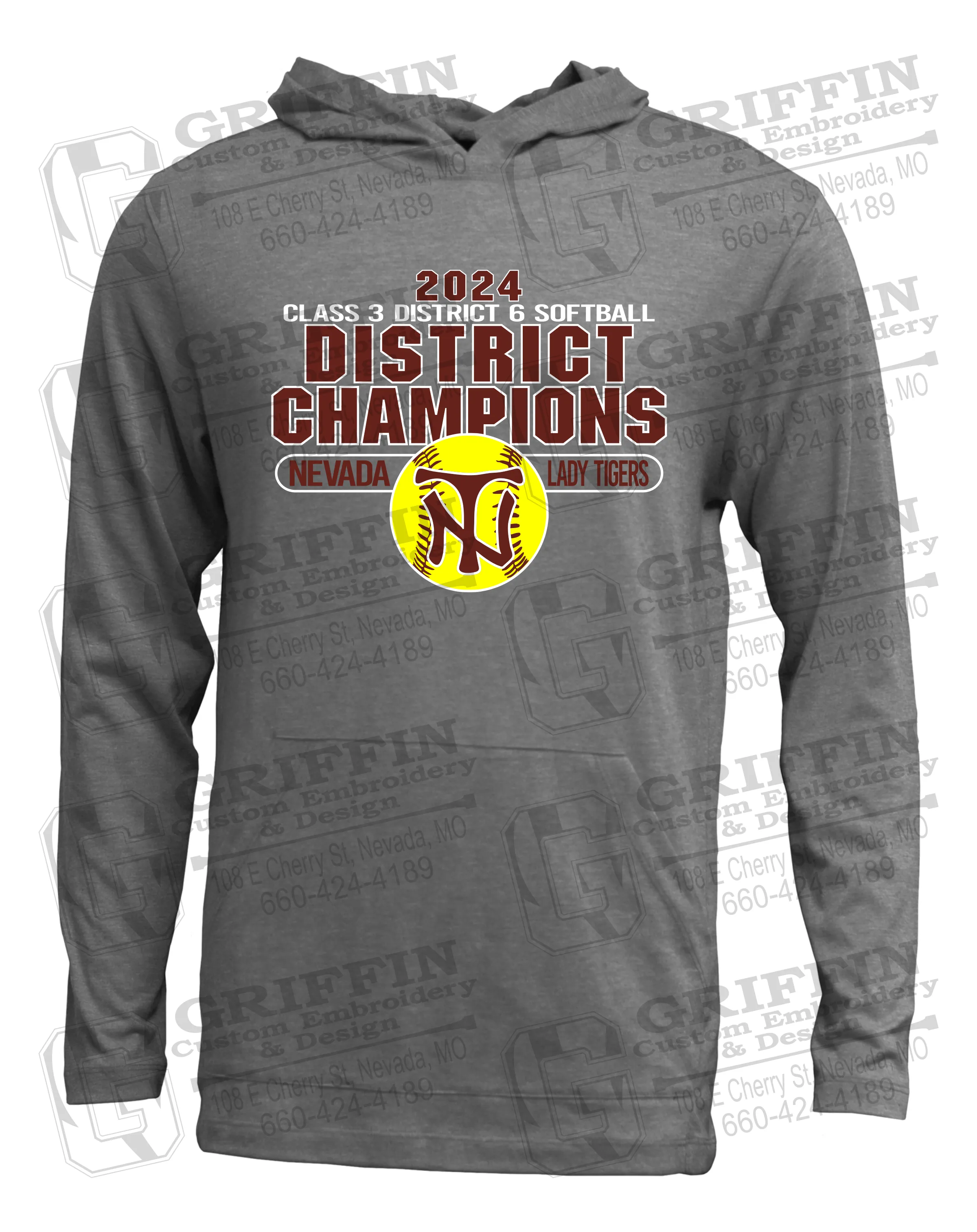 Soft-Tek T-Shirt Hoodie - Softball 2024 District Champions - Nevada Tigers 25-P