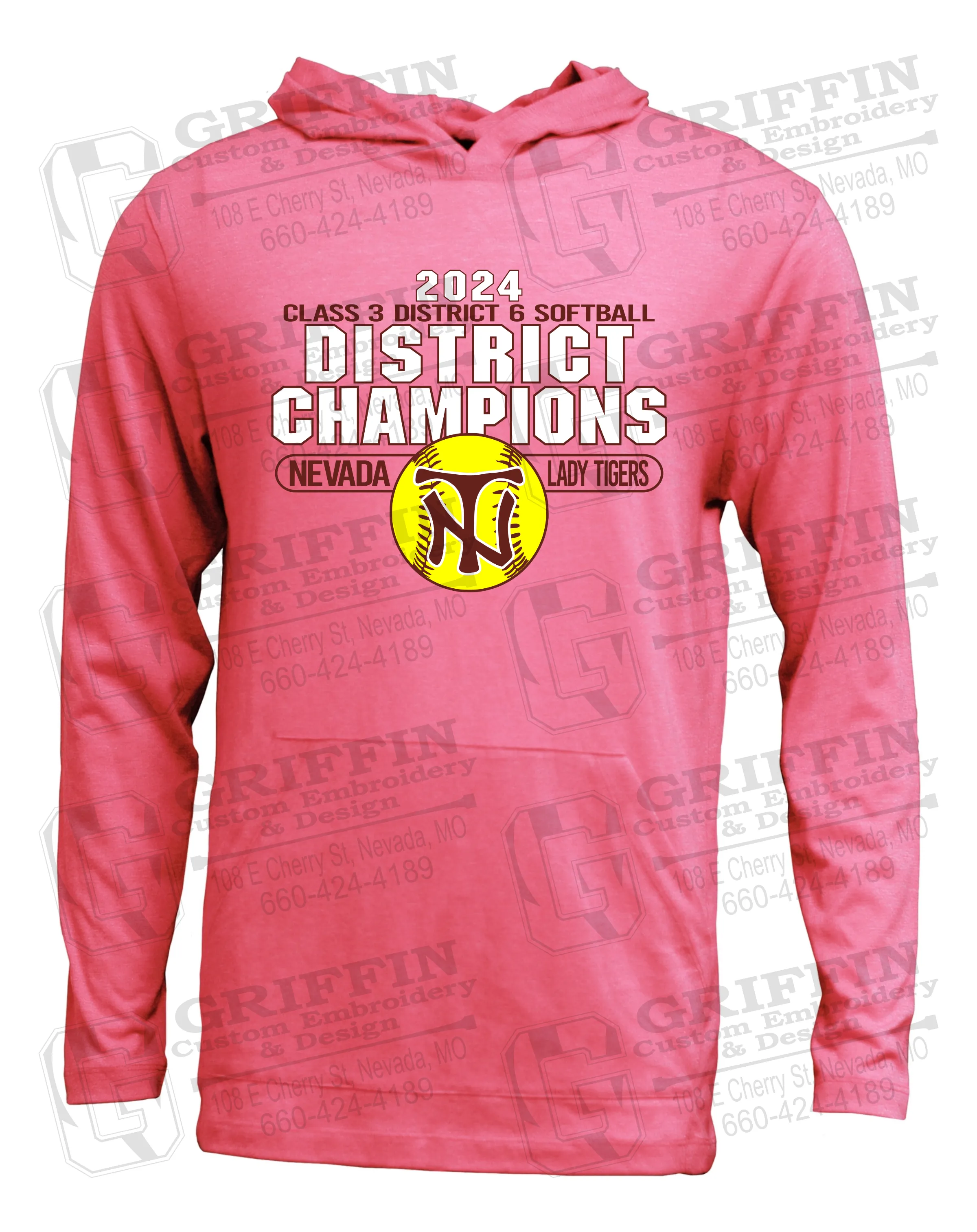 Soft-Tek T-Shirt Hoodie - Softball 2024 District Champions - Nevada Tigers 25-P