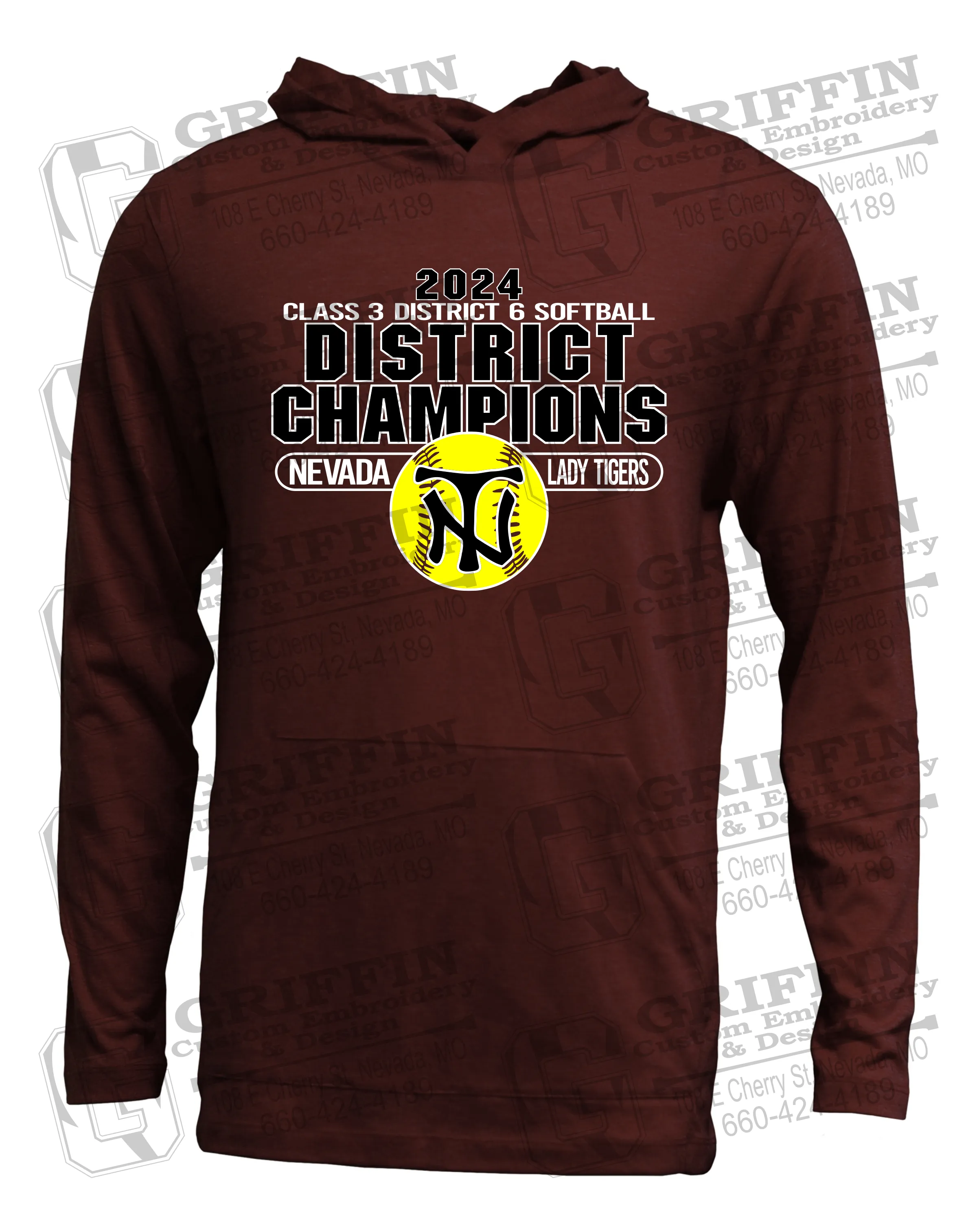 Soft-Tek T-Shirt Hoodie - Softball 2024 District Champions - Nevada Tigers 25-P