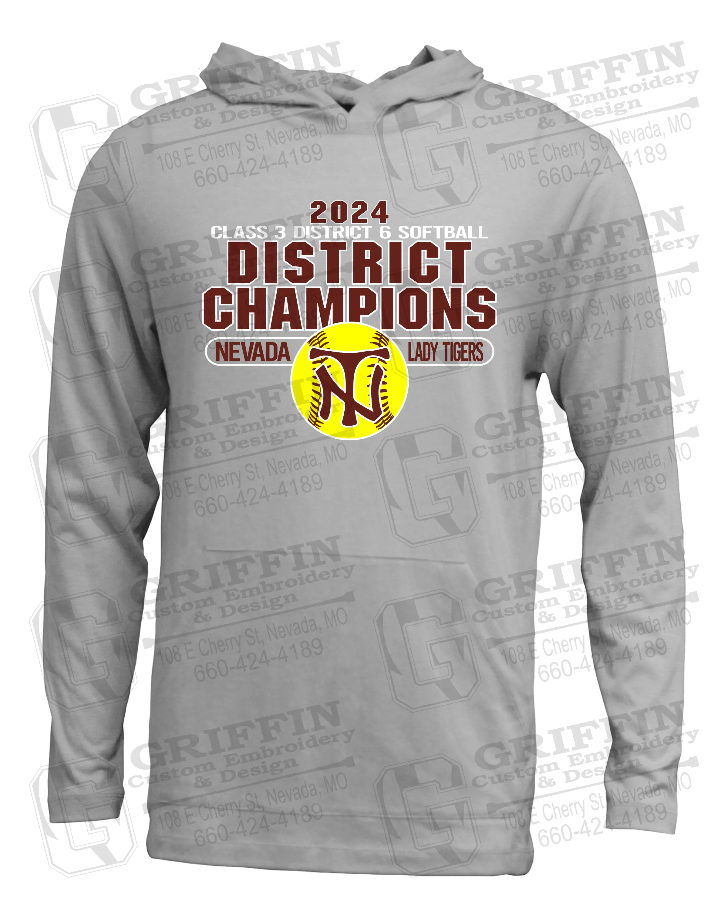 Soft-Tek T-Shirt Hoodie - Softball 2024 District Champions - Nevada Tigers 25-P