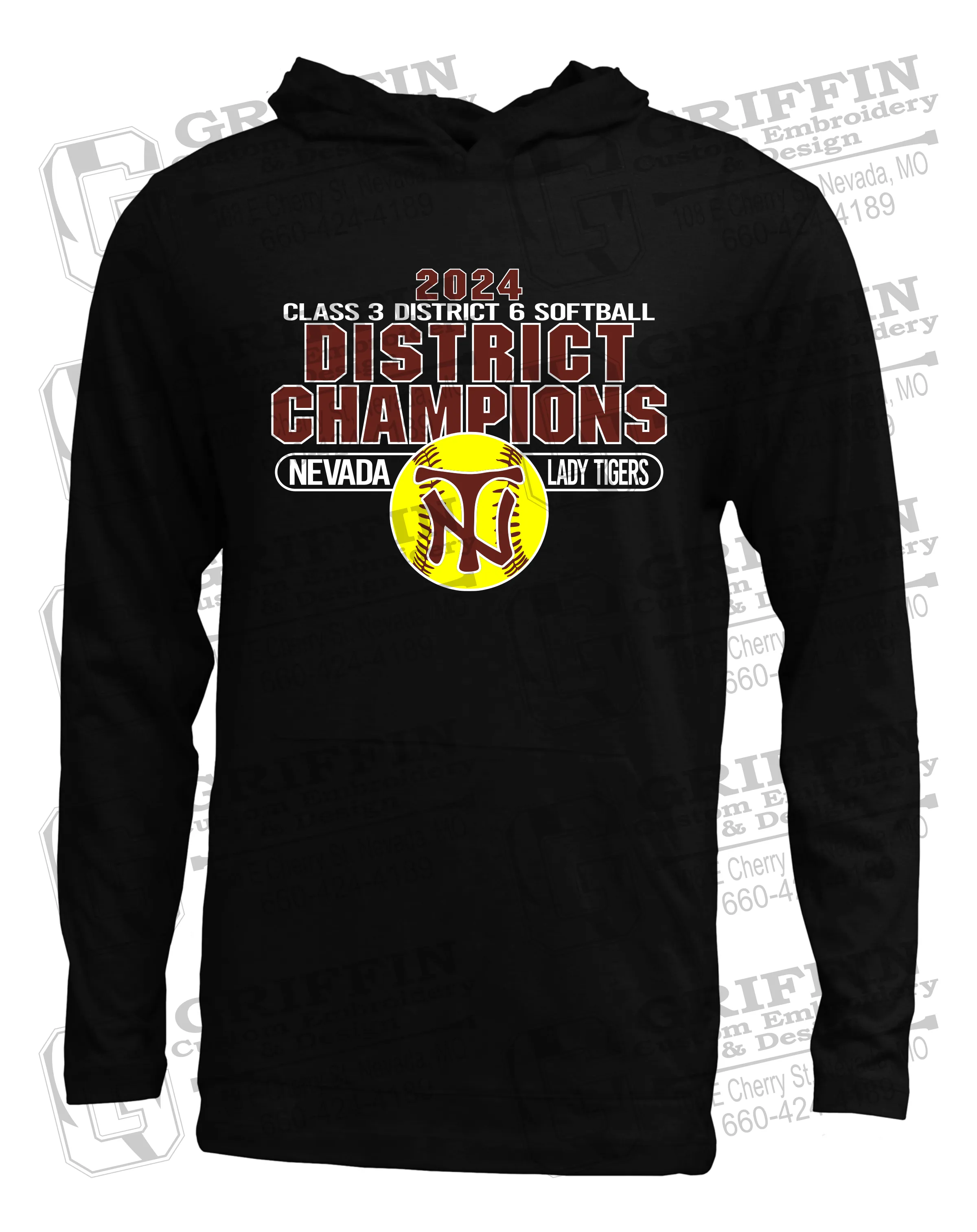 Soft-Tek T-Shirt Hoodie - Softball 2024 District Champions - Nevada Tigers 25-P