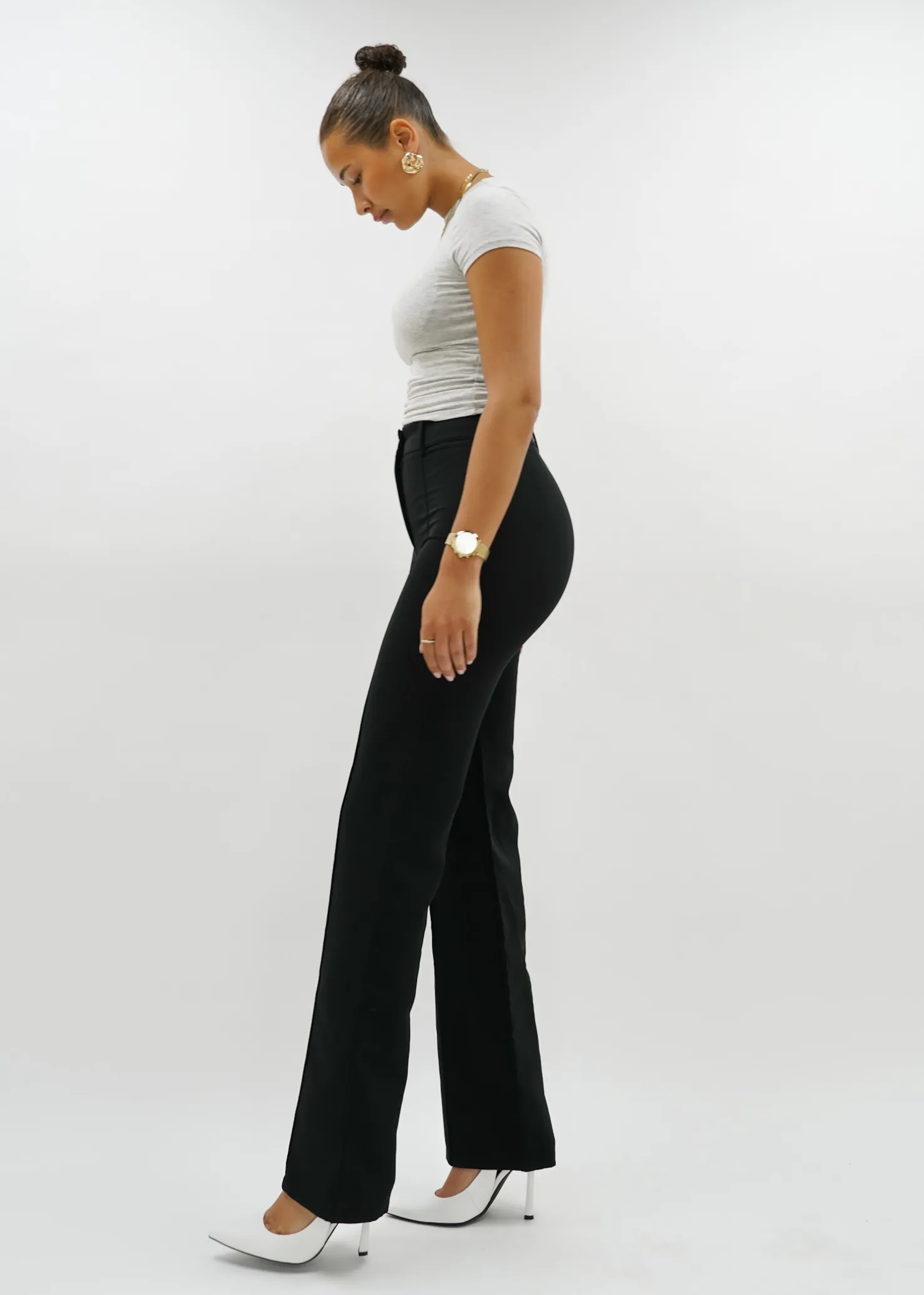 Straight leg pants met pressfold black (TALL)