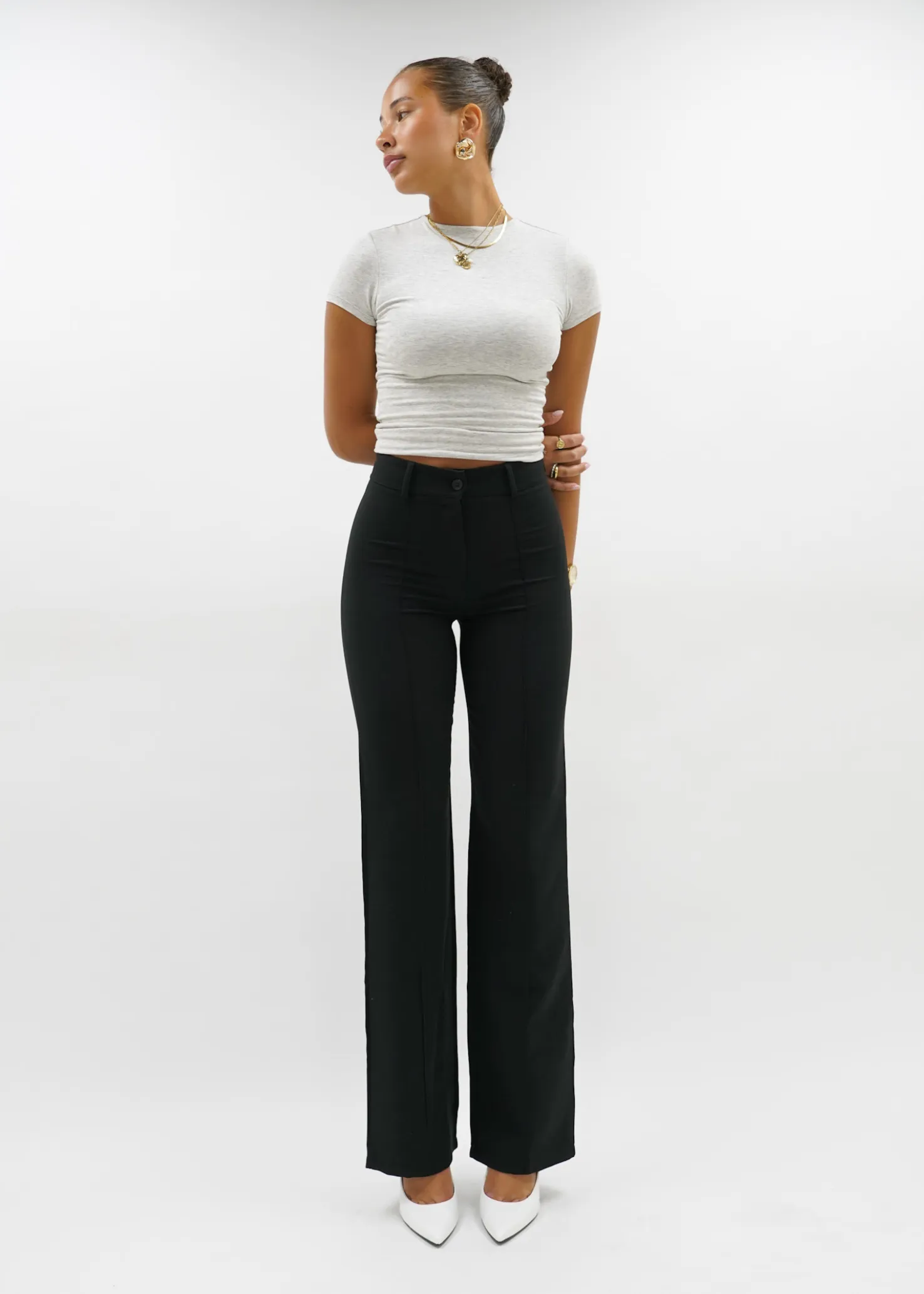 Straight leg pants met pressfold black (TALL)