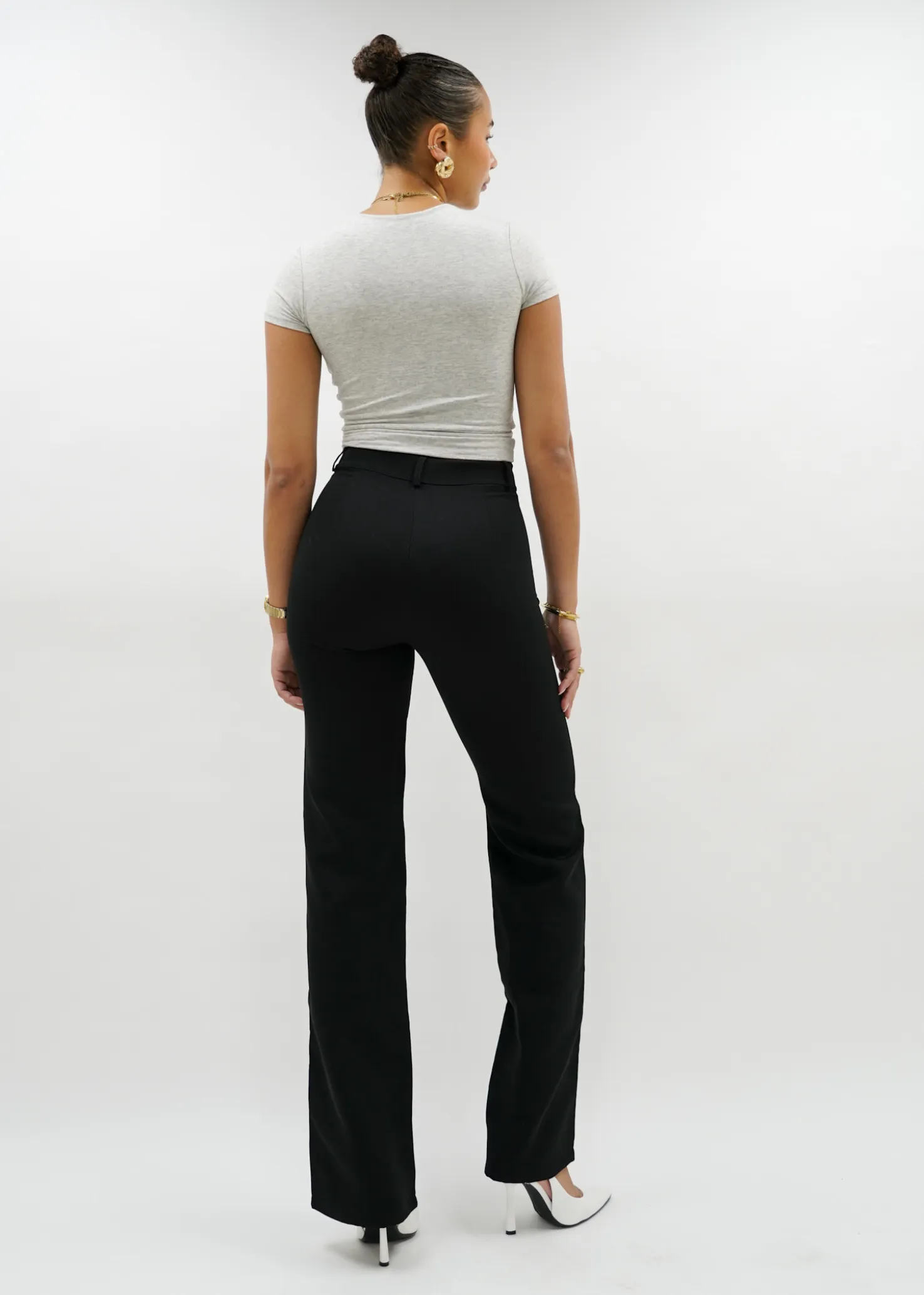 Straight leg pants met pressfold black (TALL)