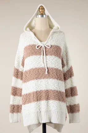 STRIPED POPCORN KNIT HOODIE SWEATER 1 PACK