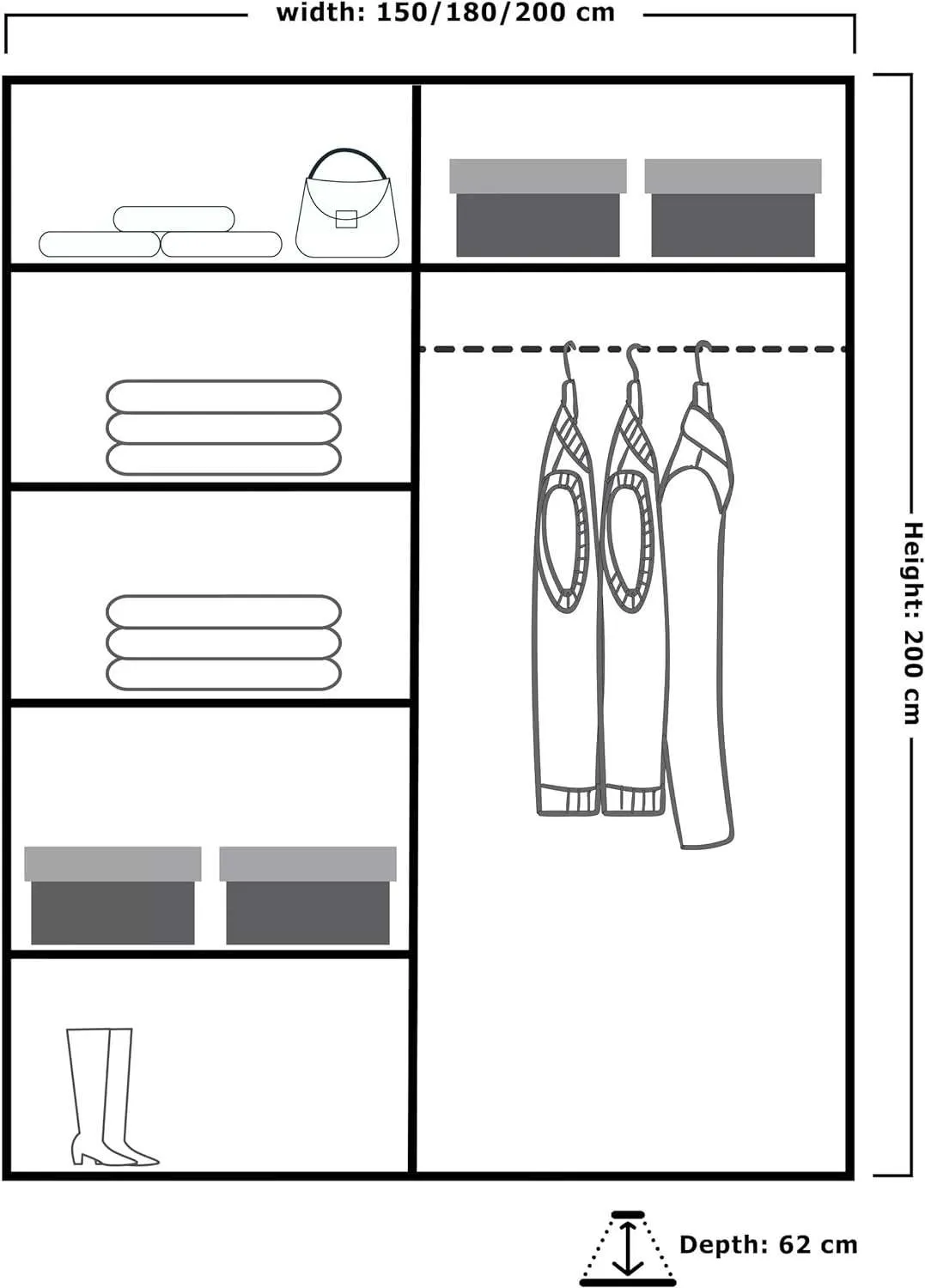 Stylish Modern Sliding 2-Door Wardrobe - High Gloss Finish in White, Black, and Grey